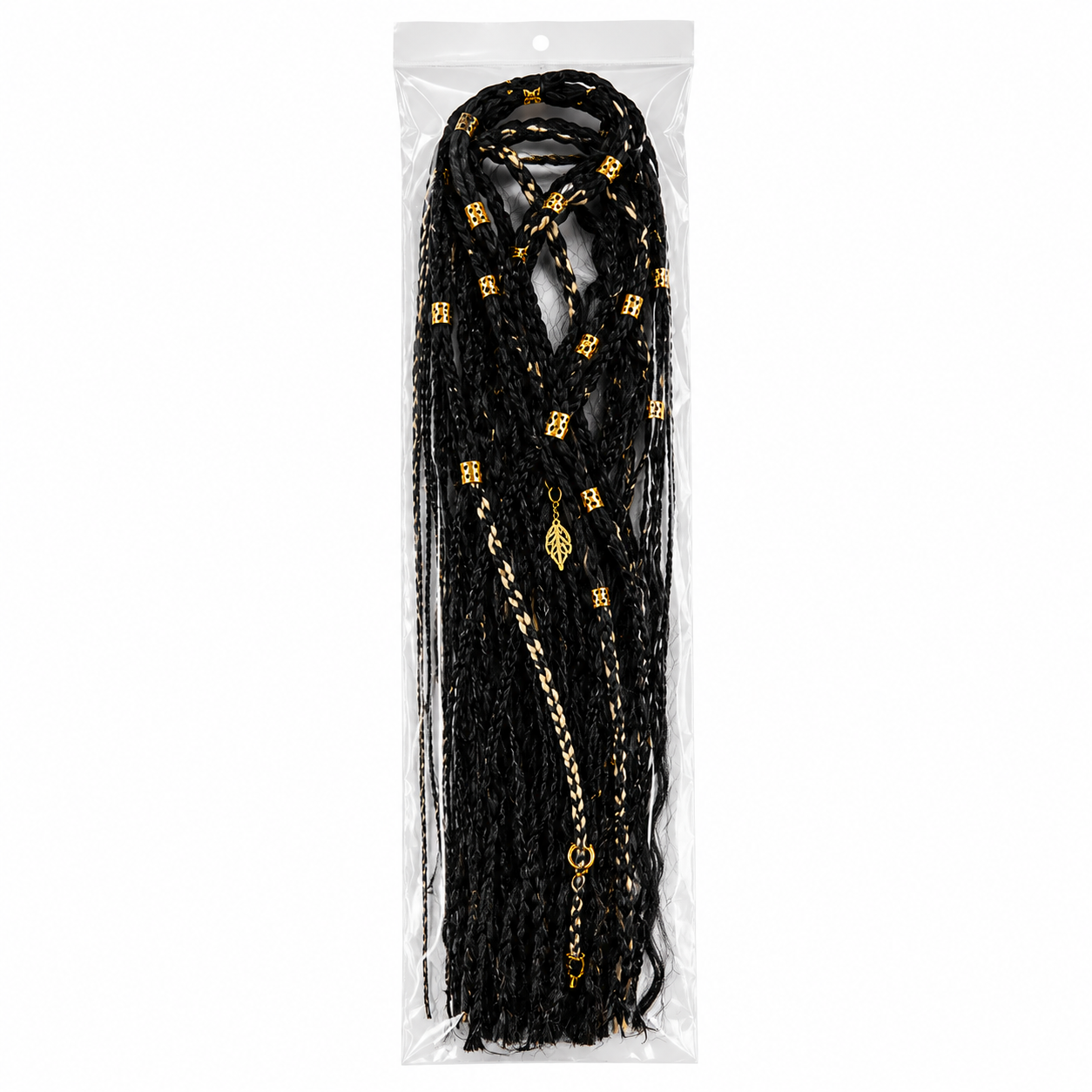 Codițe Negre cu Șuvițe Blonde și Accesorii Aurii