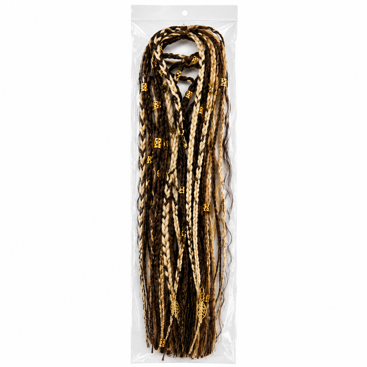 Codițe Mix Brun cu Blond și Accesorii Aurii