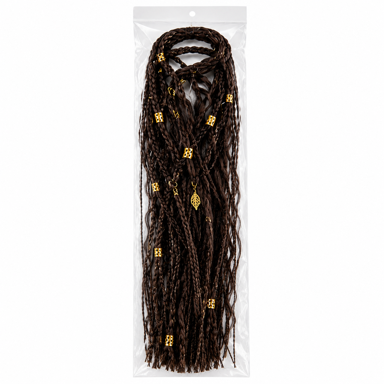 Codițe Maro Închis cu Accesorii Aurii